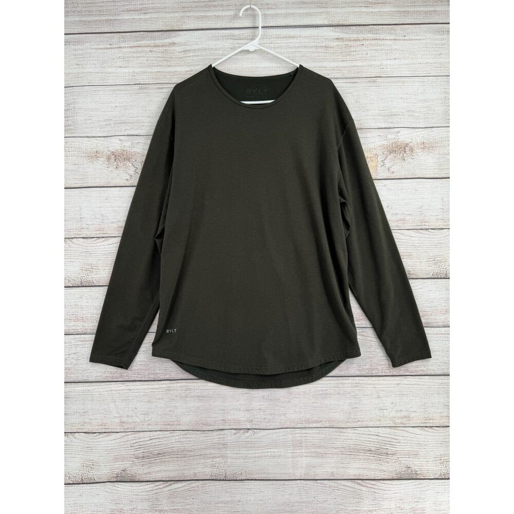 Bylt Drop Cut Long Sleeve T-Shirt Mens XL Green Stretch Crewneck